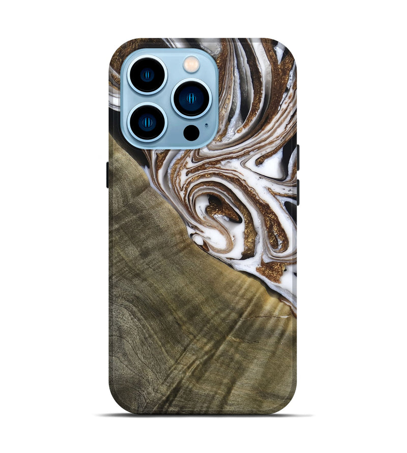 iPhone 14 Pro Wood Live Edge Phone Case - Maisy (Black & White, 790594)