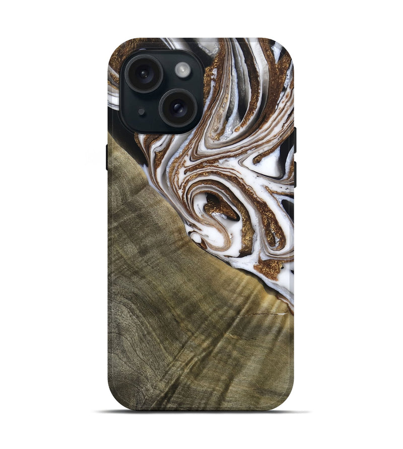 iPhone 15 Wood Live Edge Phone Case - Maisy (Black & White, 790594)