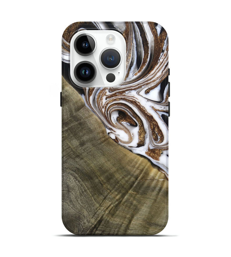 iPhone 15 Pro Wood Live Edge Phone Case - Maisy (Black & White, 790594)