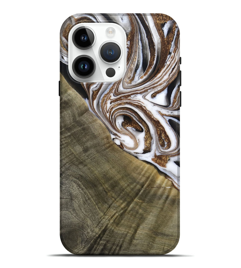 iPhone 15 Pro Max Wood Live Edge Phone Case - Maisy (Black & White, 790594)