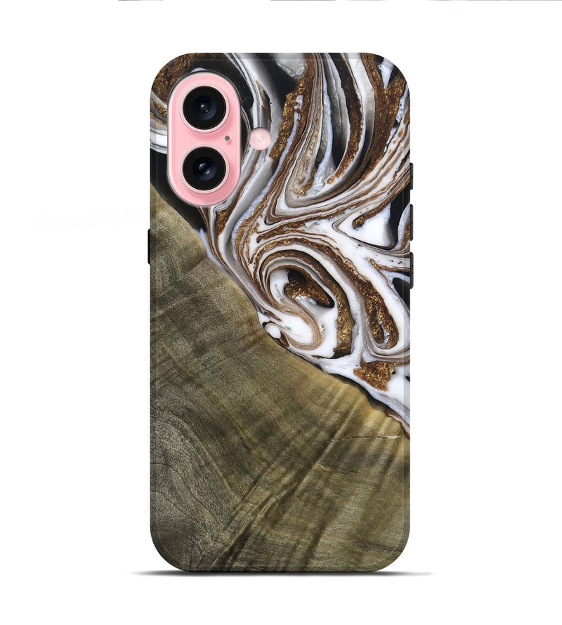 iPhone 16 Wood Live Edge Phone Case - Maisy (Black & White, 790594)