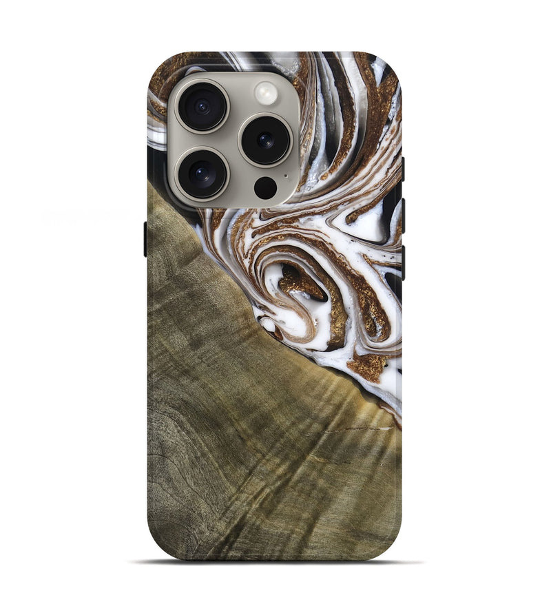 iPhone 16 Pro Wood Live Edge Phone Case - Maisy (Black & White, 790594)