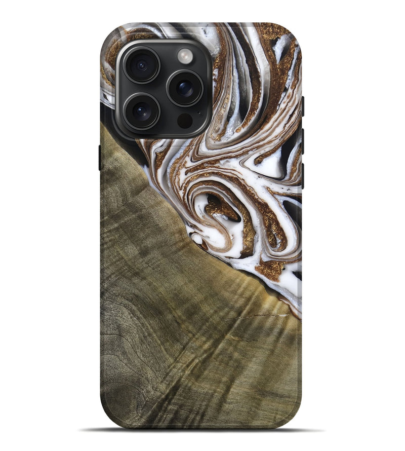 iPhone 16 Pro Max Wood Live Edge Phone Case - Maisy (Black & White, 790594)