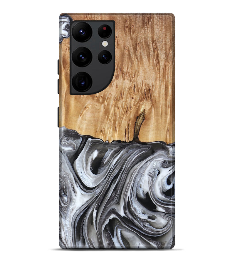 Galaxy S22 Ultra Wood Live Edge Phone Case - Rivka (Black & White, 790596)
