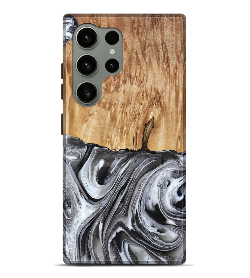 Galaxy S24 Ultra Wood Live Edge Phone Case - Rivka (Black & White, 790596)