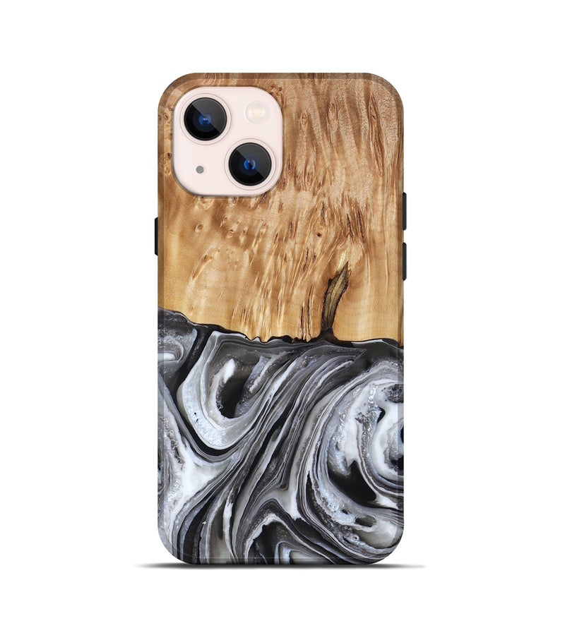 iPhone 13 mini Wood Live Edge Phone Case - Rivka (Black & White, 790596)