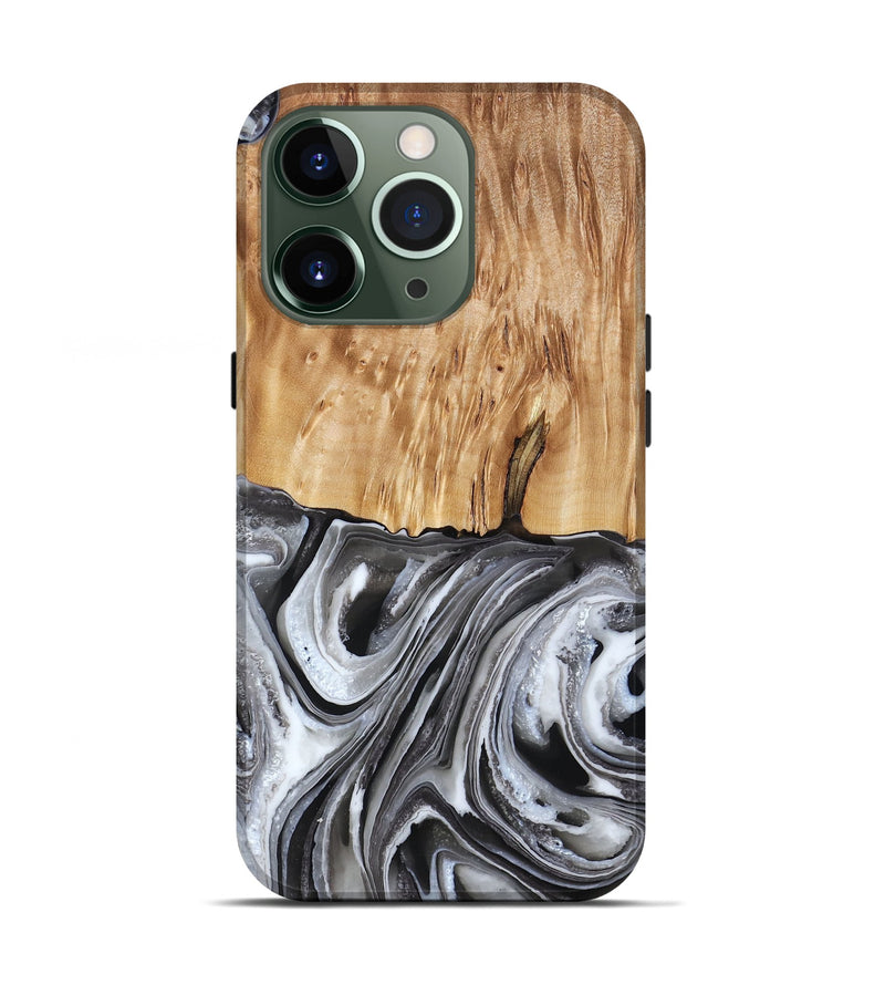 iPhone 13 Pro Wood Live Edge Phone Case - Rivka (Black & White, 790596)