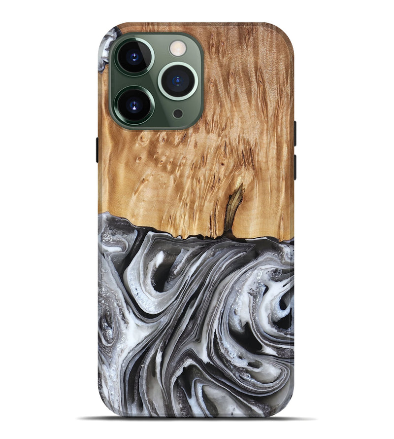 iPhone 13 Pro Max Wood Live Edge Phone Case - Rivka (Black & White, 790596)