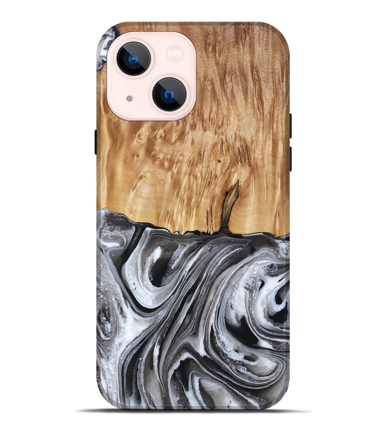 iPhone 14 Plus Wood Live Edge Phone Case - Rivka (Black & White, 790596)