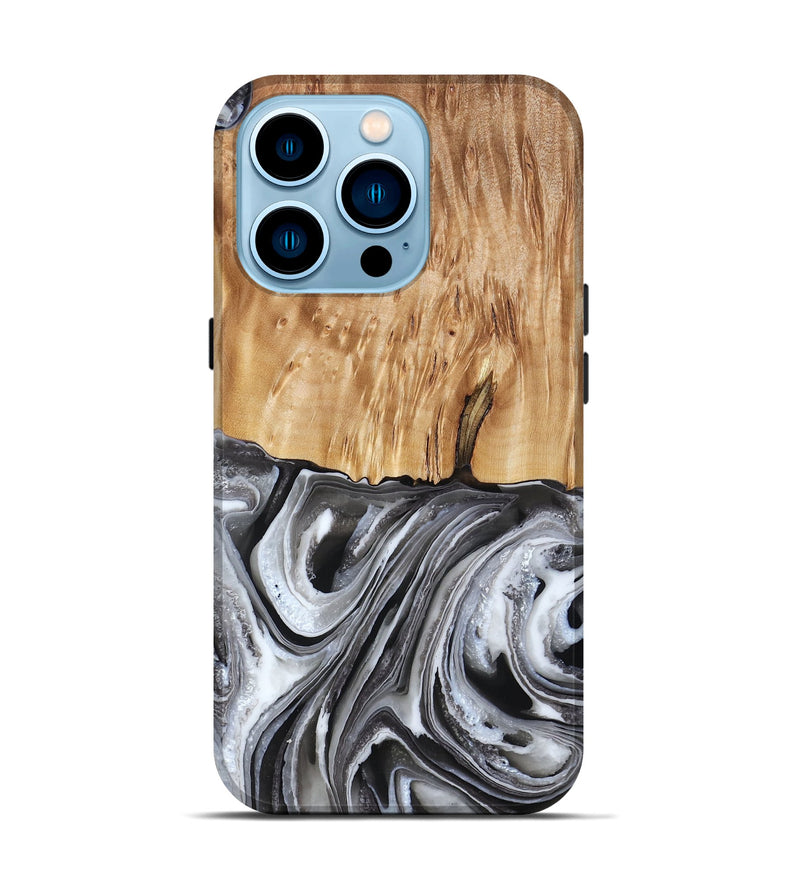 iPhone 14 Pro Wood Live Edge Phone Case - Rivka (Black & White, 790596)