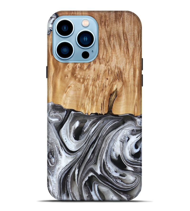 iPhone 14 Pro Max Wood Live Edge Phone Case - Rivka (Black & White, 790596)
