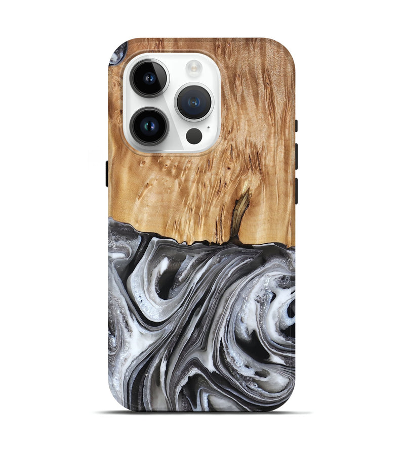 iPhone 15 Pro Wood Live Edge Phone Case - Rivka (Black & White, 790596)