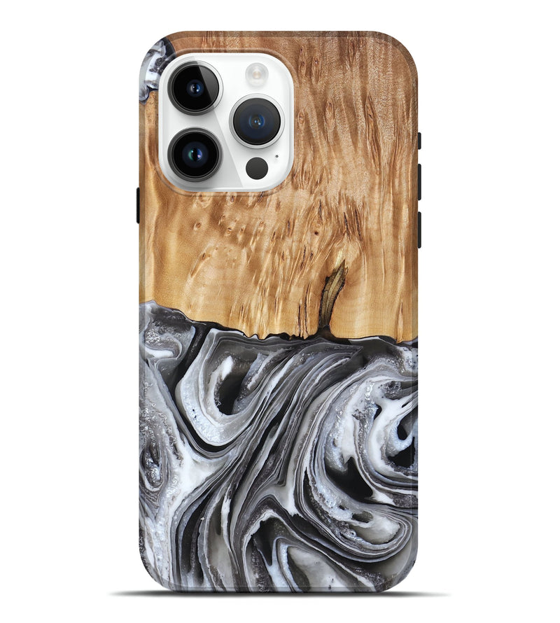 iPhone 15 Pro Max Wood Live Edge Phone Case - Rivka (Black & White, 790596)