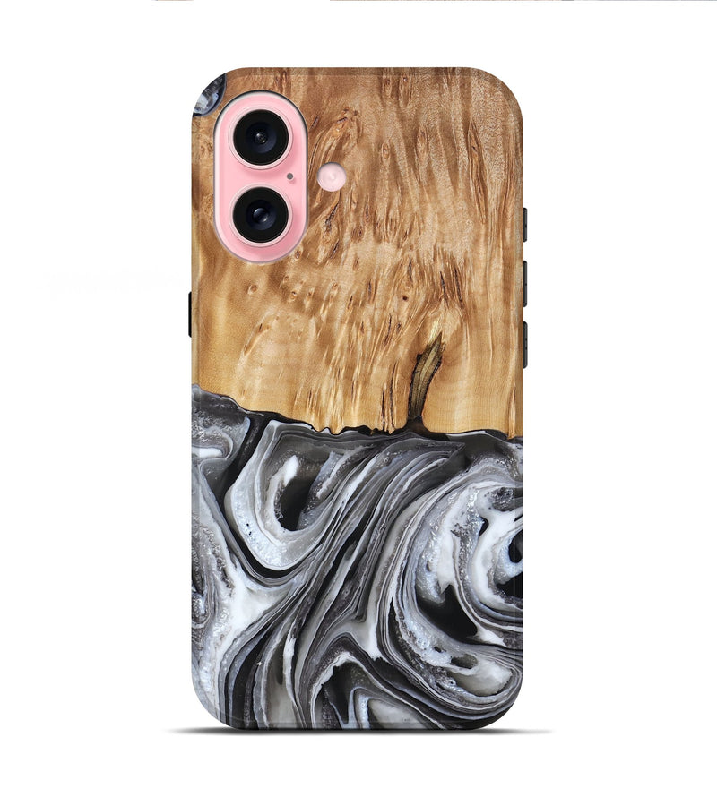 iPhone 16 Wood Live Edge Phone Case - Rivka (Black & White, 790596)