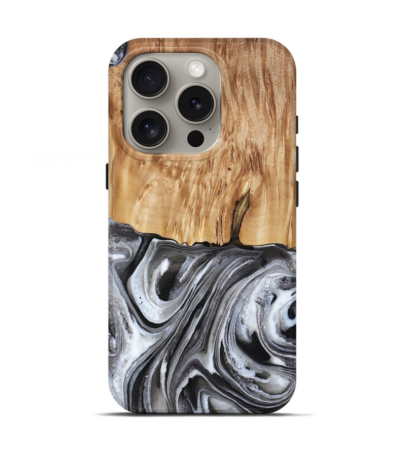 iPhone 16 Pro Wood Live Edge Phone Case - Rivka (Black & White, 790596)
