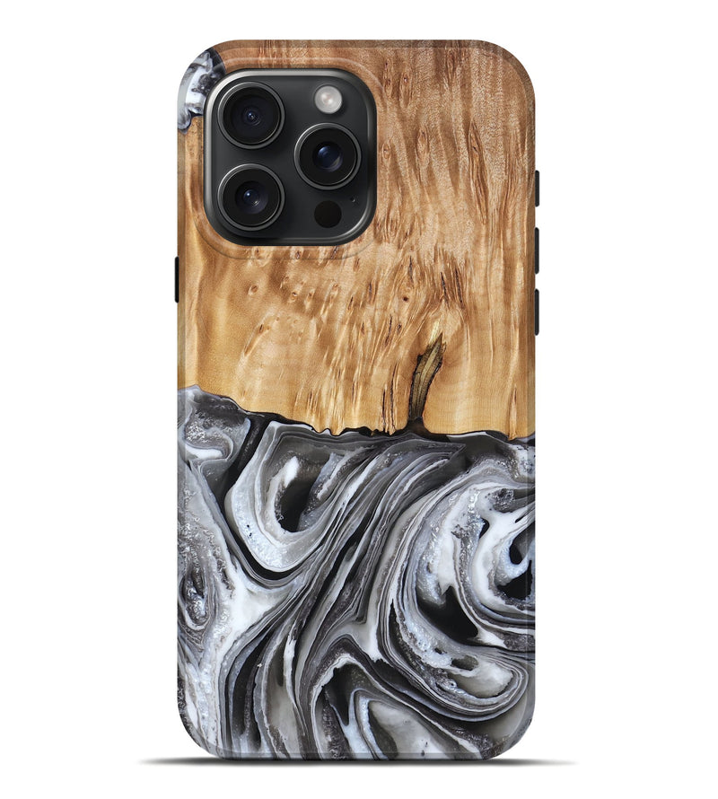 iPhone 16 Pro Max Wood Live Edge Phone Case - Rivka (Black & White, 790596)