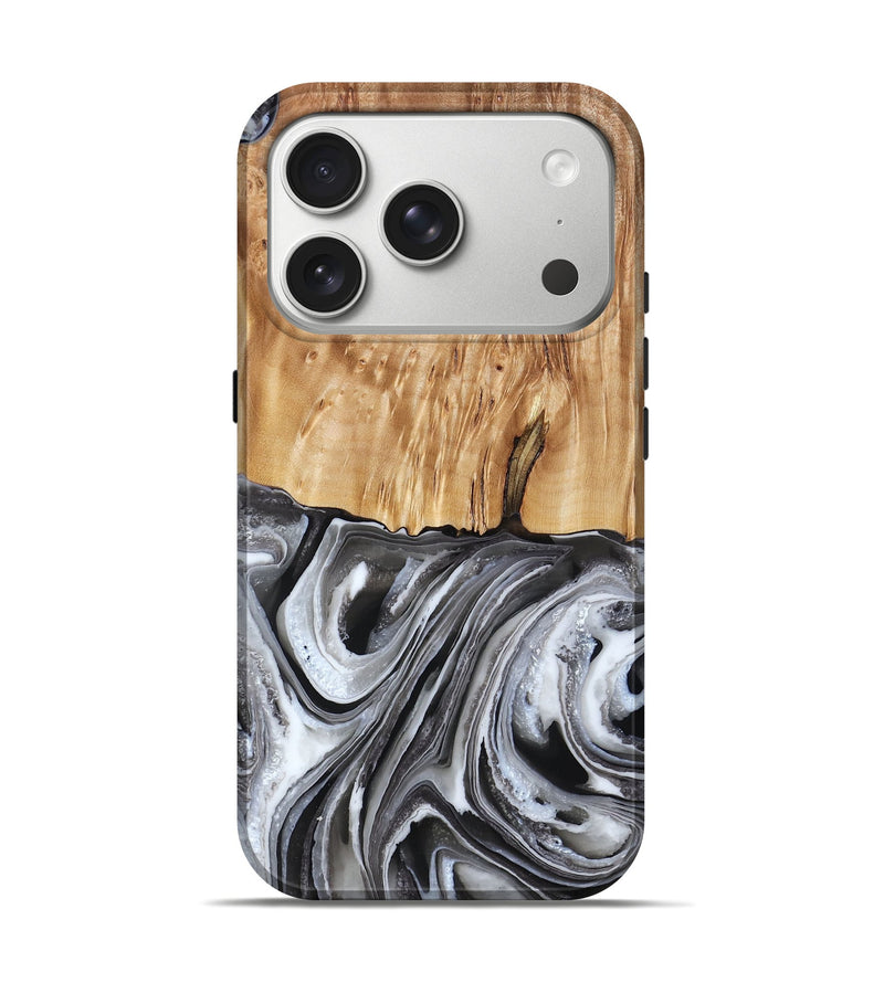 iPhone 17 Pro Wood Live Edge Phone Case - Rivka (Black & White, 790596)