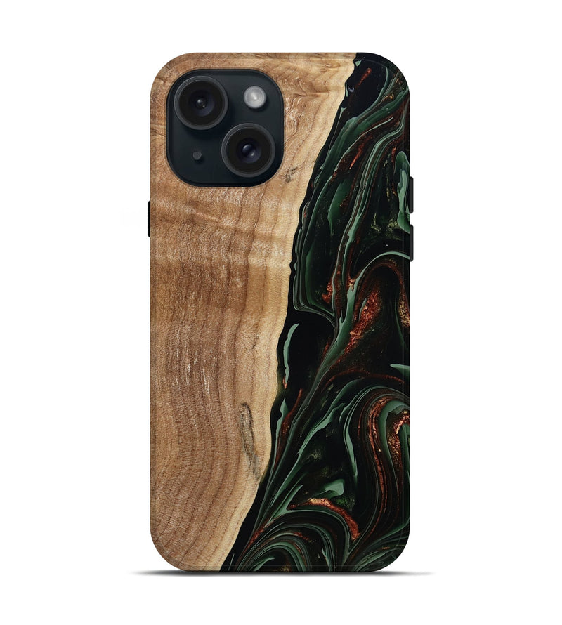 iPhone 15 Wood Live Edge Phone Case - Lisette (Green, 790610)