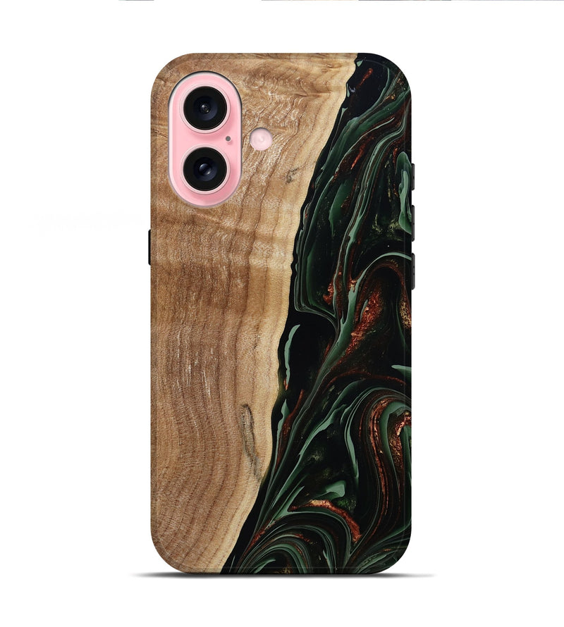 iPhone 16 Wood Live Edge Phone Case - Lisette (Green, 790610)