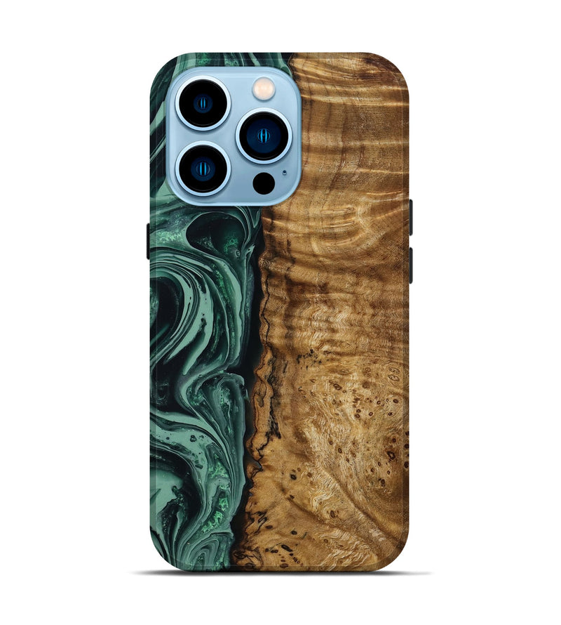 iPhone 14 Pro Wood Live Edge Phone Case - Amiya (Green, 790612)