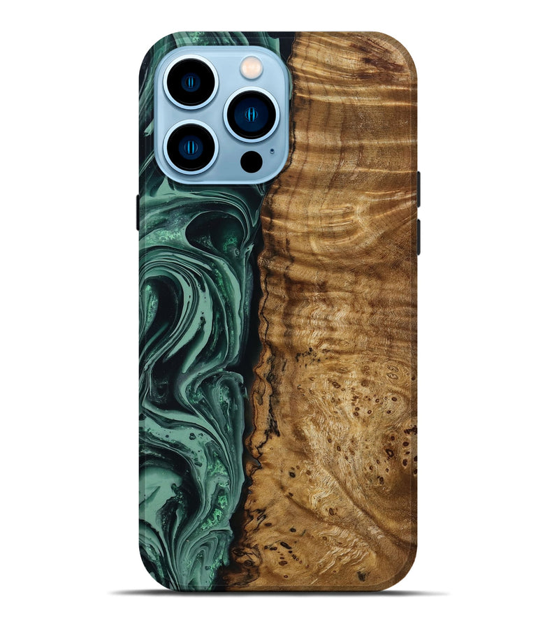 iPhone 14 Pro Max Wood Live Edge Phone Case - Amiya (Green, 790612)