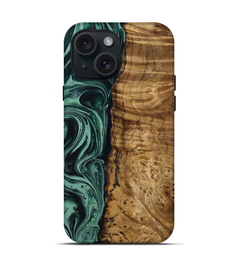 iPhone 15 Wood Live Edge Phone Case - Amiya (Green, 790612)