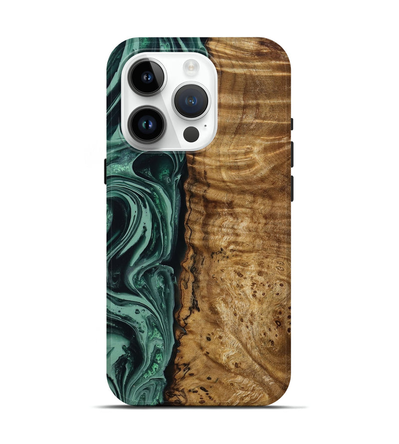 iPhone 15 Pro Wood Live Edge Phone Case - Amiya (Green, 790612)