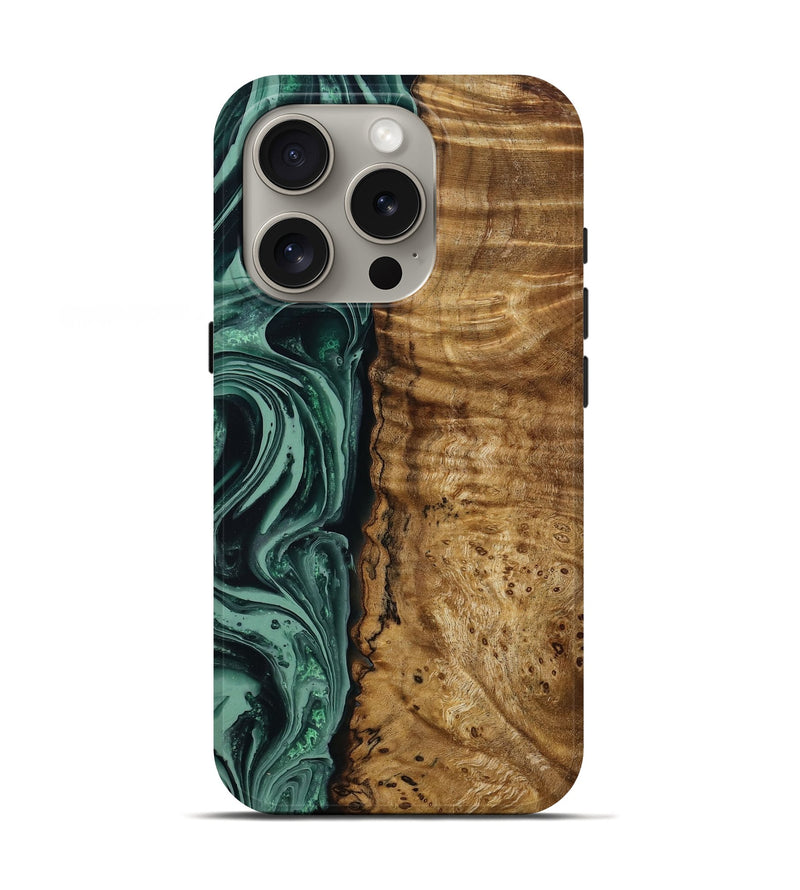 iPhone 16 Pro Wood Live Edge Phone Case - Amiya (Green, 790612)