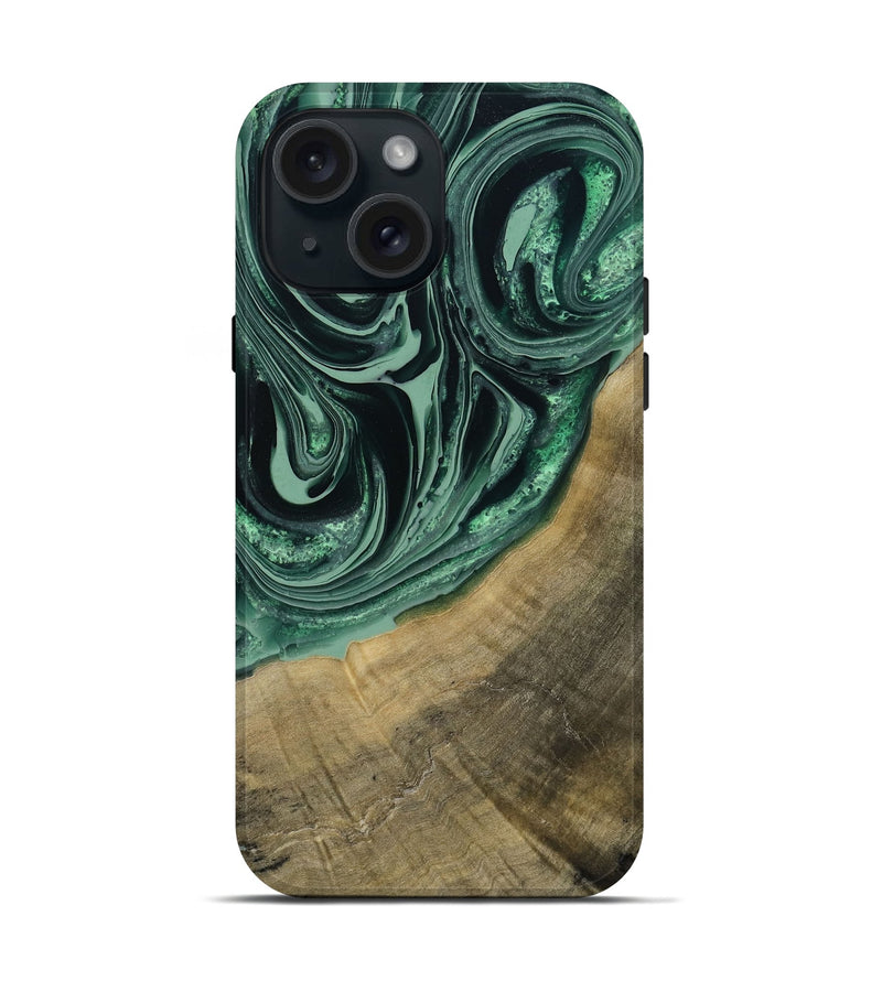 iPhone 15 Wood Live Edge Phone Case - Karli (Green, 790615)