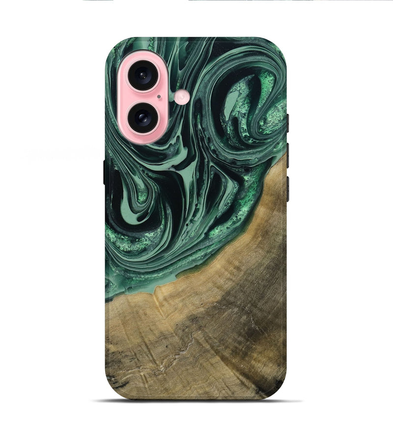 iPhone 16 Wood Live Edge Phone Case - Karli (Green, 790615)