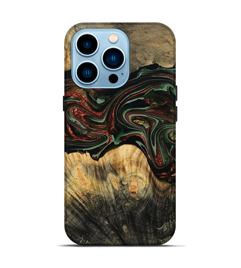 iPhone 14 Pro Wood Live Edge Phone Case - Dream (Green, 790616)