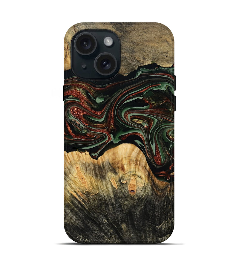 iPhone 15 Wood Live Edge Phone Case - Dream (Green, 790616)