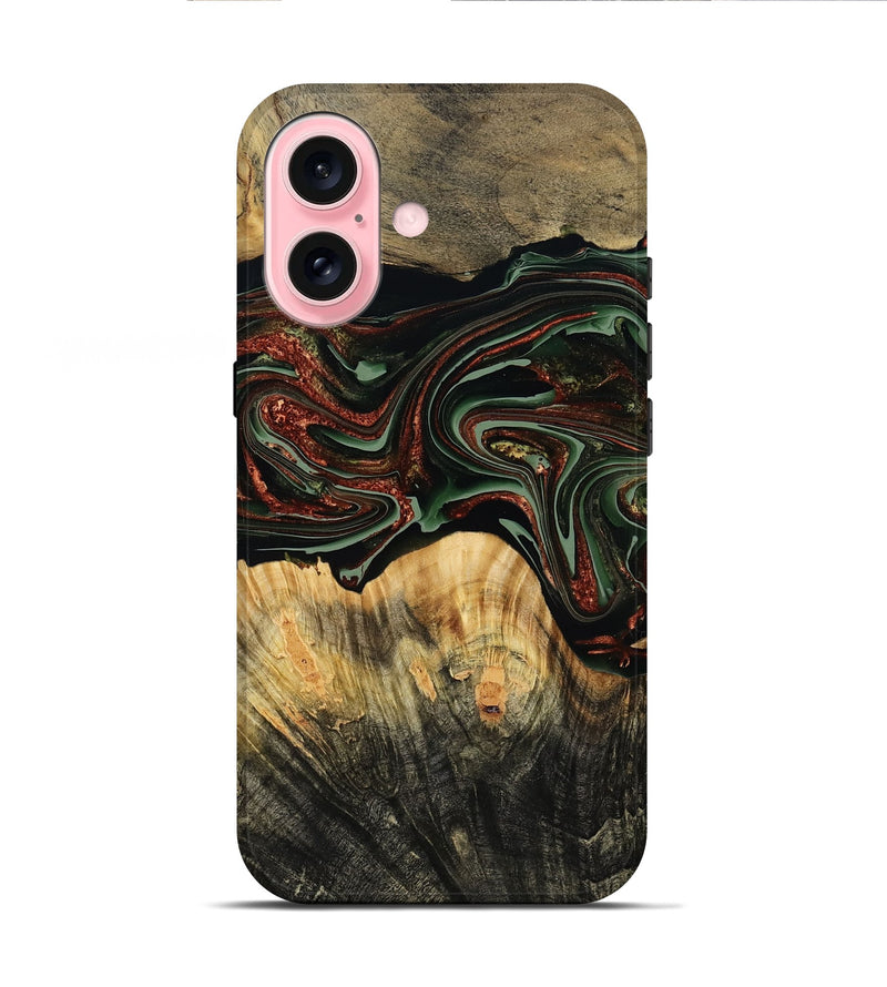 iPhone 16 Wood Live Edge Phone Case - Dream (Green, 790616)