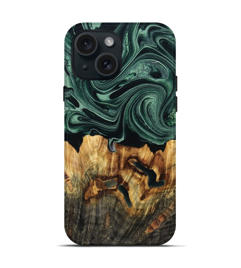iPhone 15 Wood Live Edge Phone Case - Malinda (Green, 790621)