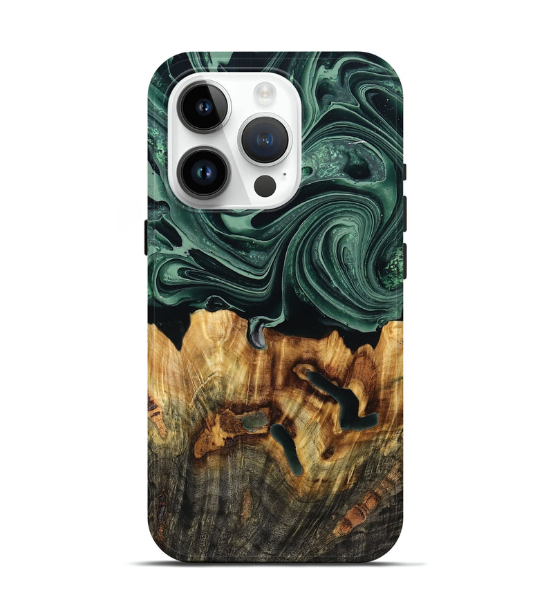iPhone 15 Pro Wood Live Edge Phone Case - Malinda (Green, 790621)
