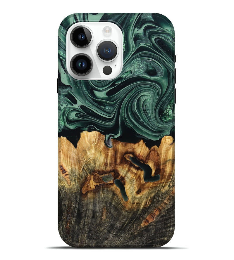 iPhone 15 Pro Max Wood Live Edge Phone Case - Malinda (Green, 790621)