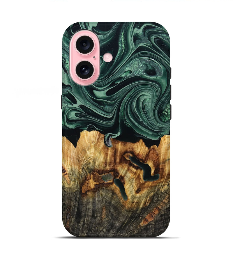 iPhone 16 Wood Live Edge Phone Case - Malinda (Green, 790621)
