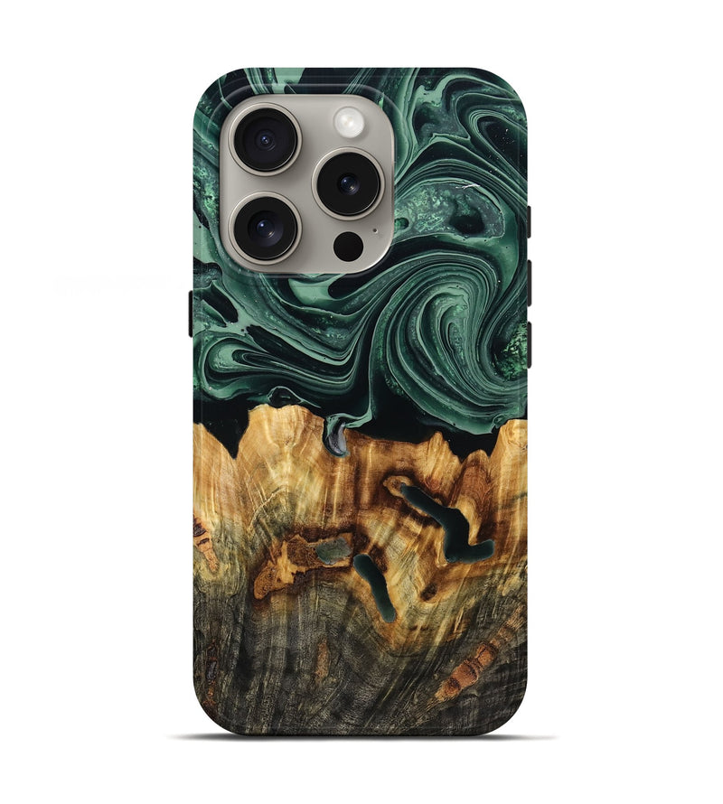 iPhone 16 Pro Wood Live Edge Phone Case - Malinda (Green, 790621)