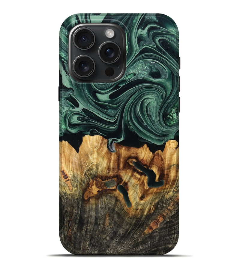 iPhone 16 Pro Max Wood Live Edge Phone Case - Malinda (Green, 790621)