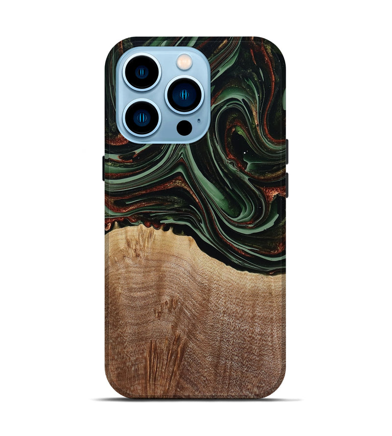 iPhone 14 Pro Wood Live Edge Phone Case - Hermon (Green, 790624)