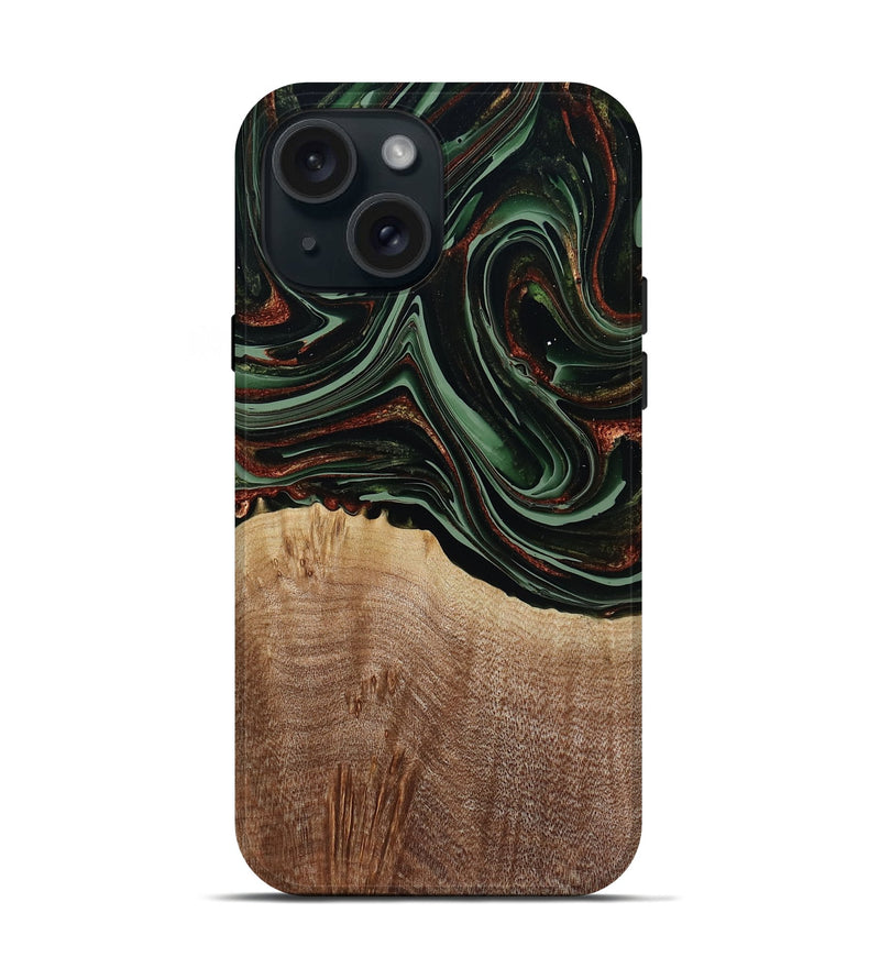 iPhone 15 Wood Live Edge Phone Case - Hermon (Green, 790624)