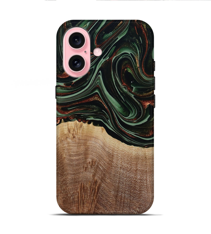 iPhone 16 Wood Live Edge Phone Case - Hermon (Green, 790624)
