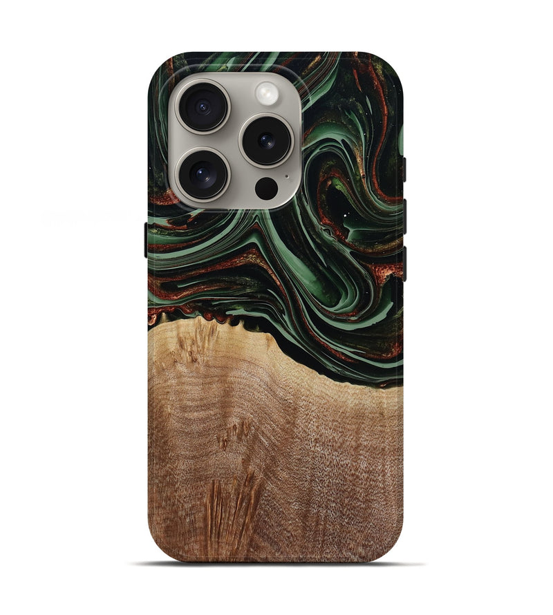 iPhone 16 Pro Wood Live Edge Phone Case - Hermon (Green, 790624)