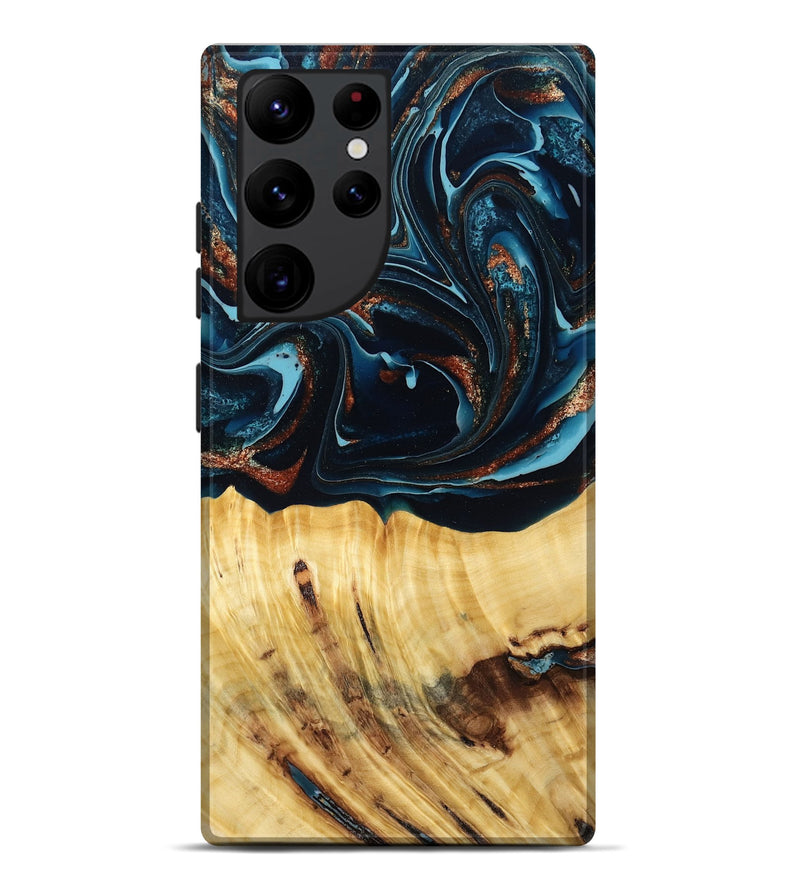 Galaxy S22 Ultra Wood Live Edge Phone Case - Jacque (Teal & Gold, 790632)