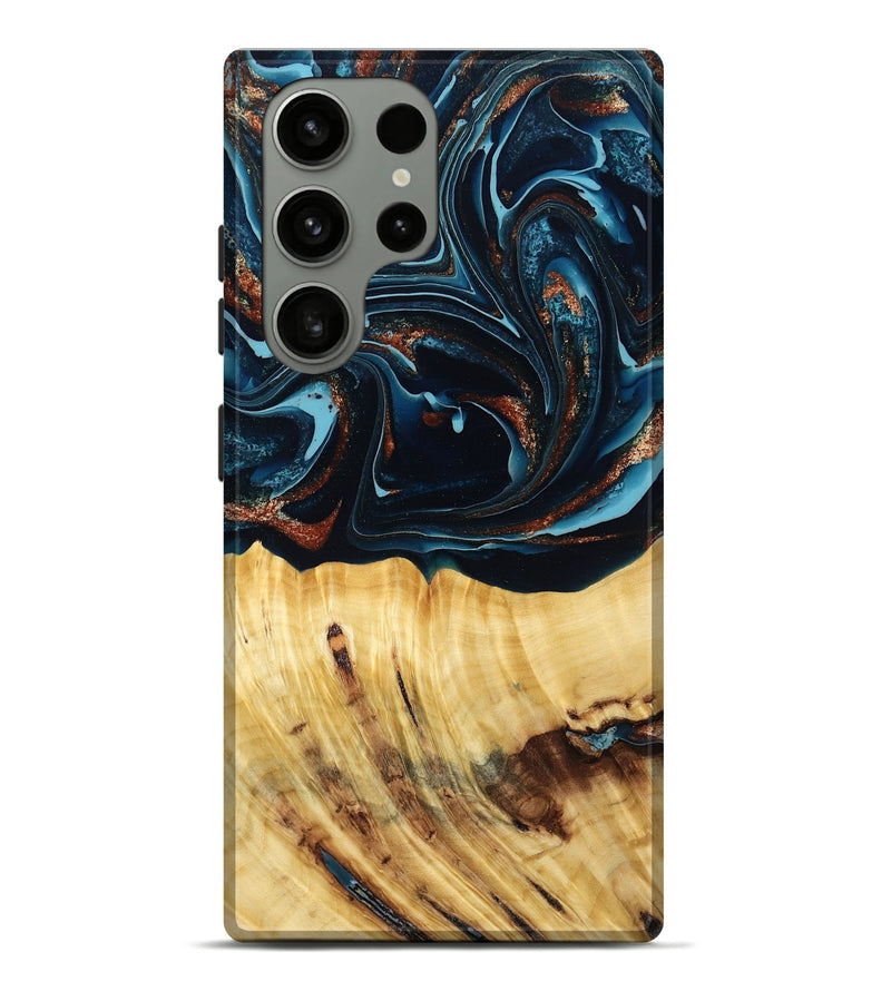 Galaxy S23 Ultra Wood Live Edge Phone Case - Jacque (Teal & Gold, 790632)