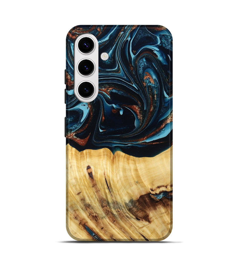 Galaxy S25 Wood Live Edge Phone Case - Jacque (Teal & Gold, 790632)