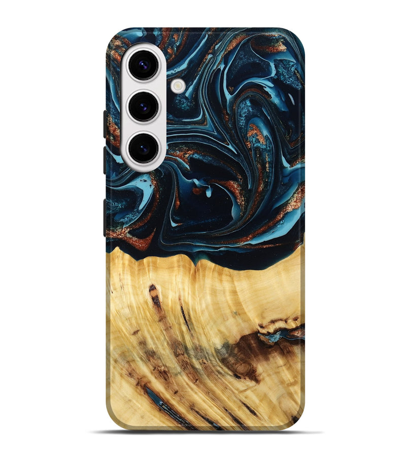 Galaxy S25 Plus Wood Live Edge Phone Case - Jacque (Teal & Gold, 790632)