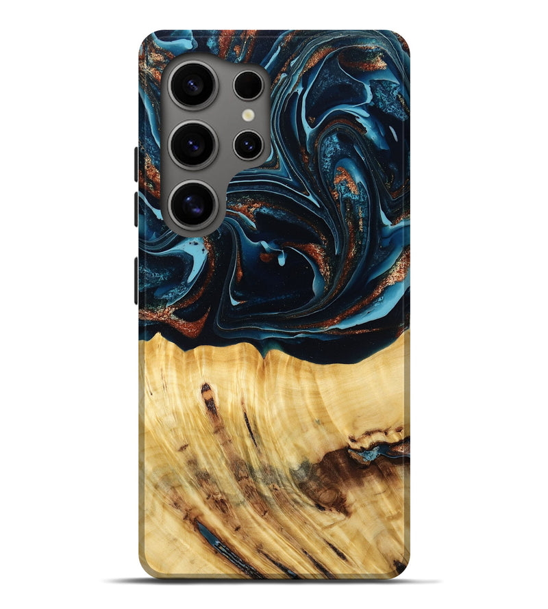 Galaxy S25 Ultra Wood Live Edge Phone Case - Jacque (Teal & Gold, 790632)