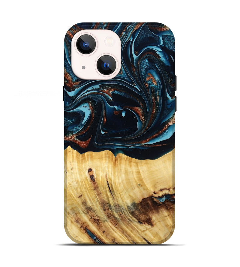 iPhone 13 Wood Live Edge Phone Case - Jacque (Teal & Gold, 790632)