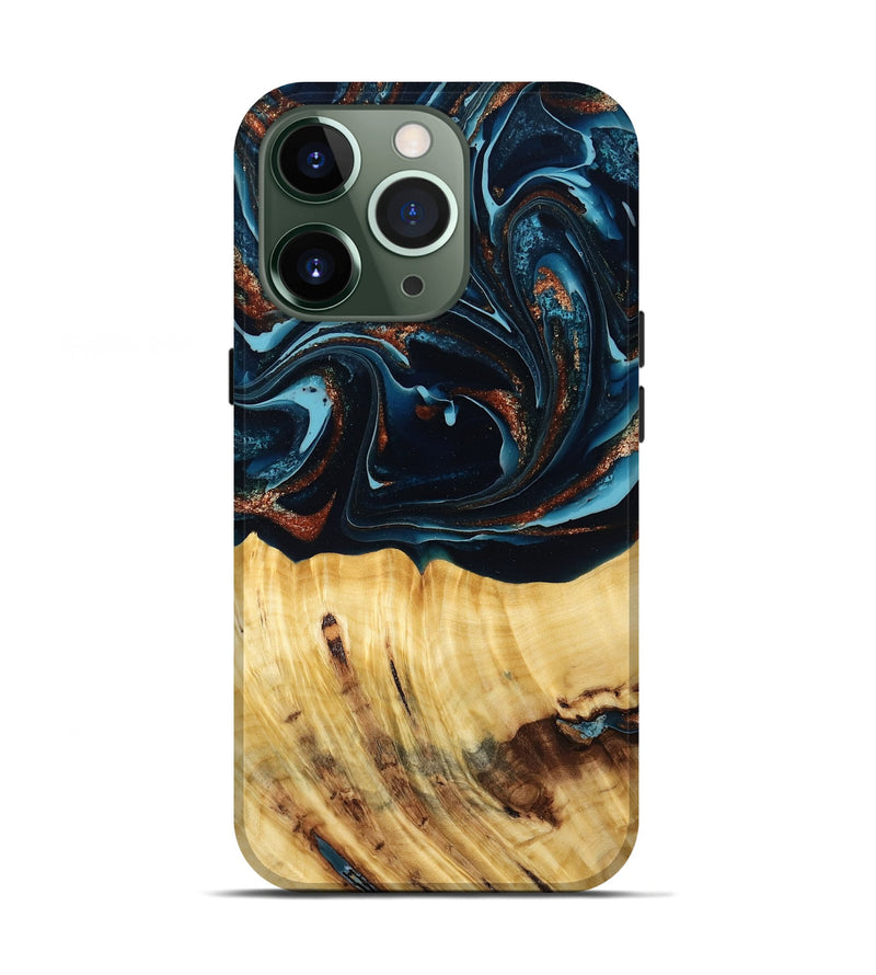 iPhone 13 Pro Wood Live Edge Phone Case - Jacque (Teal & Gold, 790632)